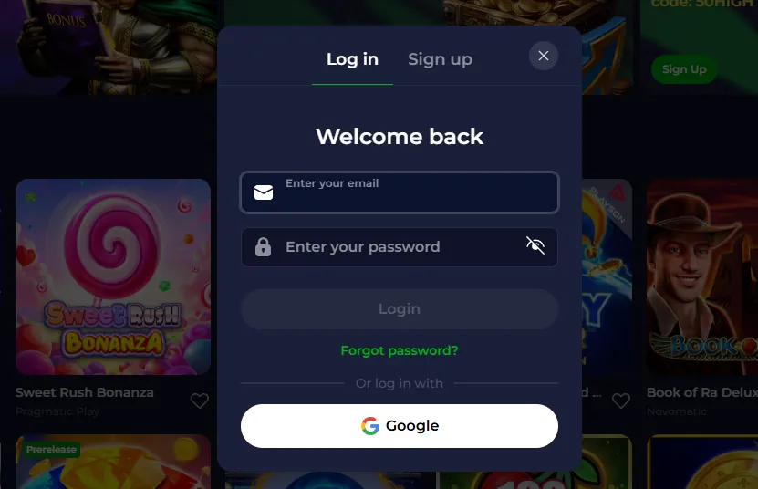 B7 Casino veilige inlog- en registratie-interface.